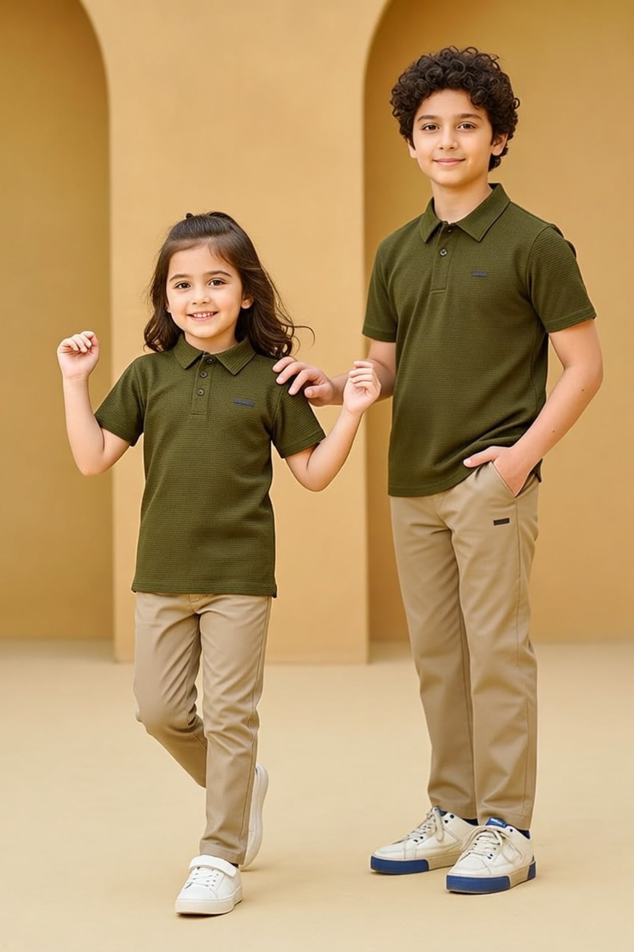 Premium Kids Olive Textured Polo Set | Nextage Pakistan