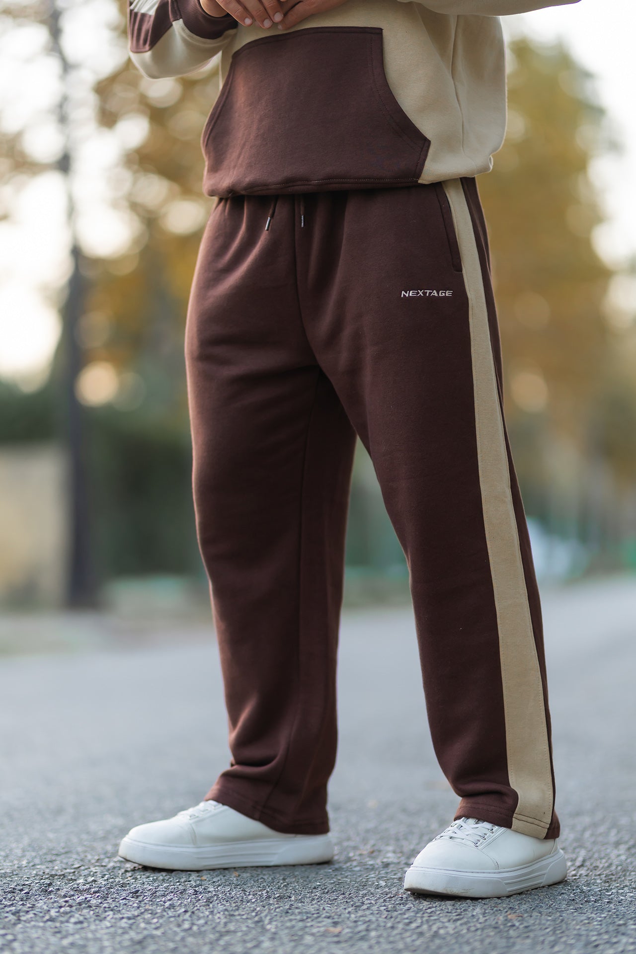Nextage Beige Brown Cotton Fleece Tracksuit