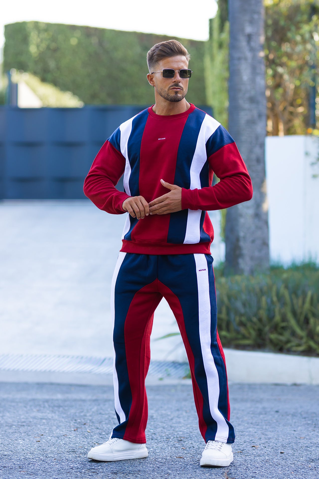 Nextage Striped Crew Neck Oversized Tracksuit