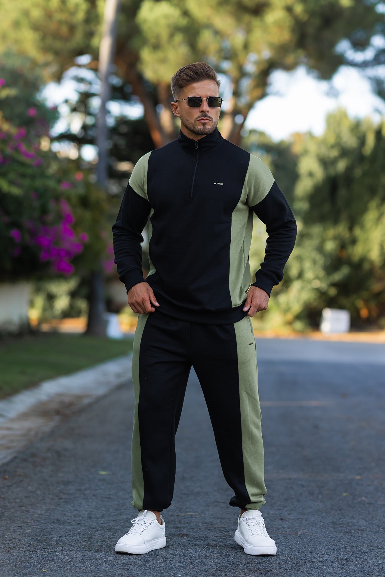 Nextage Oversized Black Khaki Panel Tracksuit
