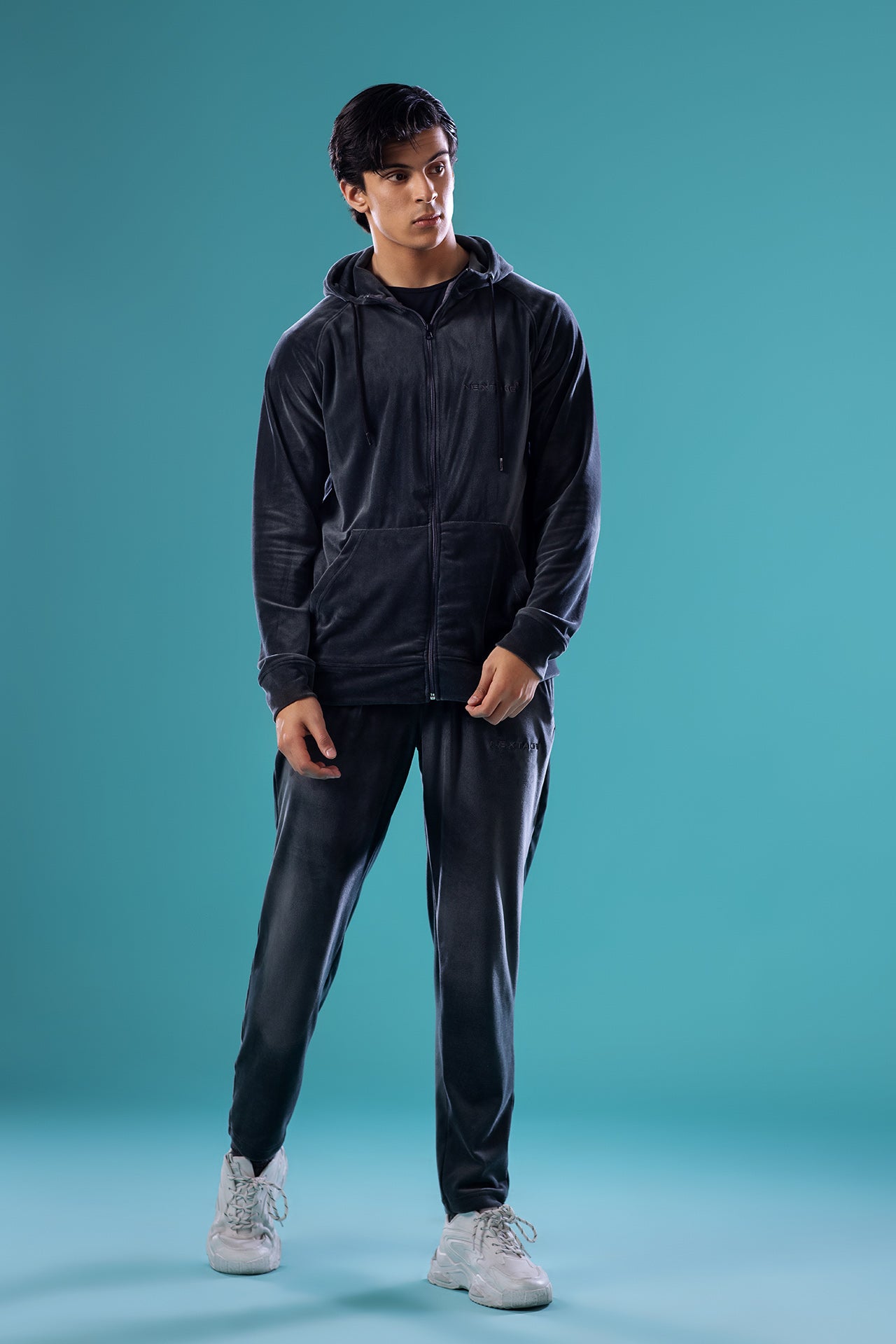 Steel Grey Nextage Slogan Velour Tracksuit