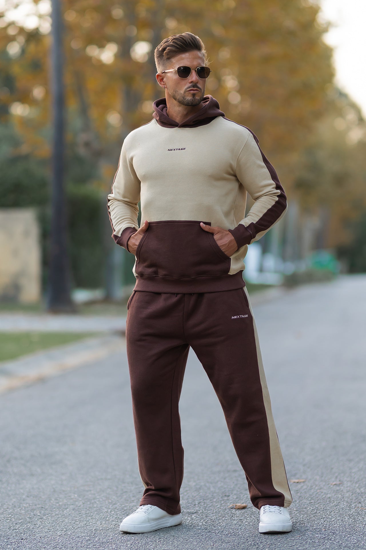 Nextage Beige Brown Cotton Fleece Tracksuit