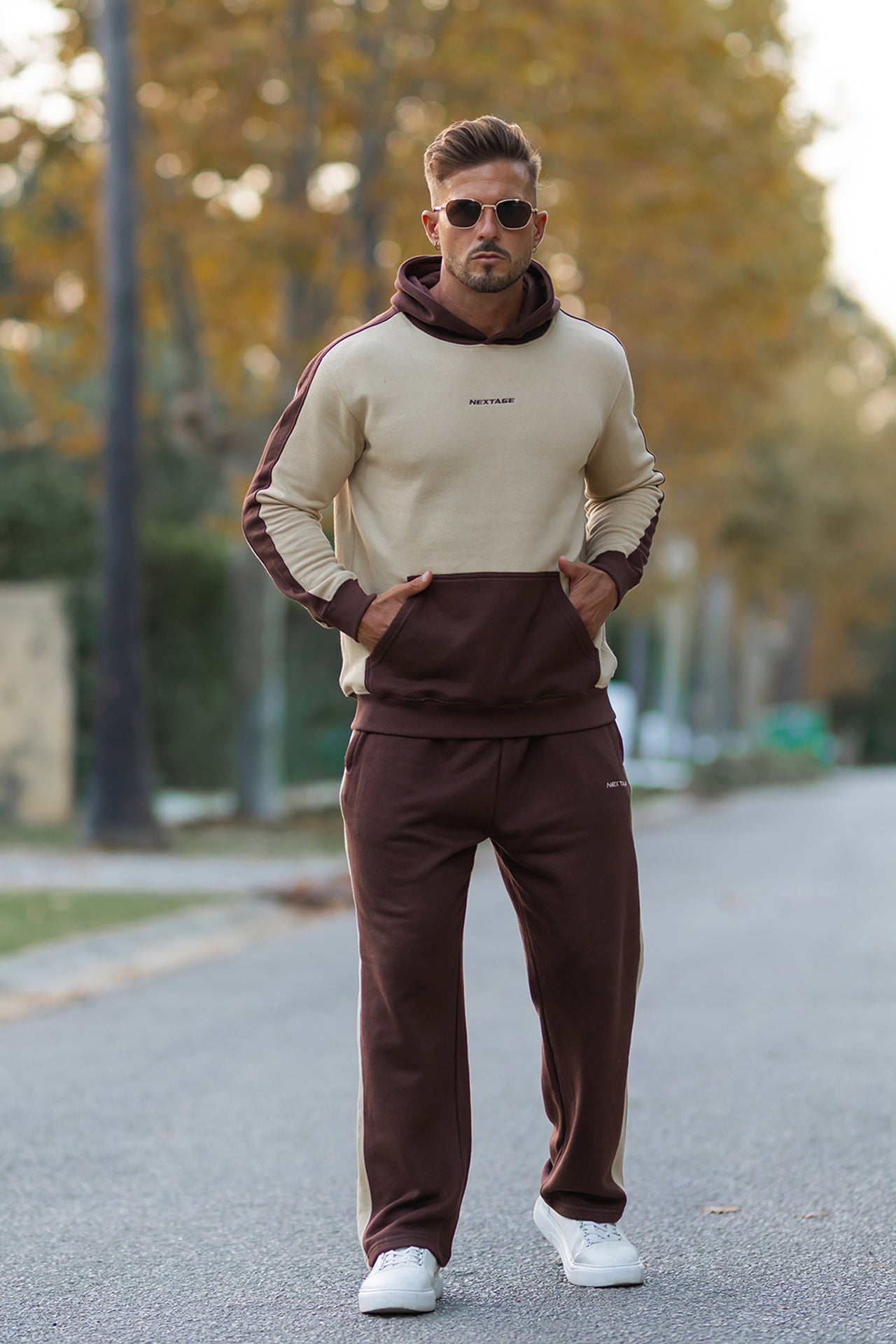 Nextage Beige Brown Cotton Fleece Tracksuit