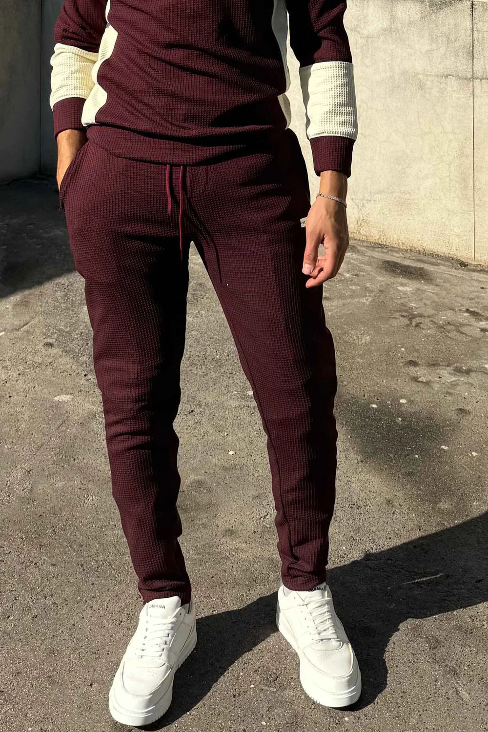 Nextage Wine Textured Metal Slogan Slim Fit Trouser