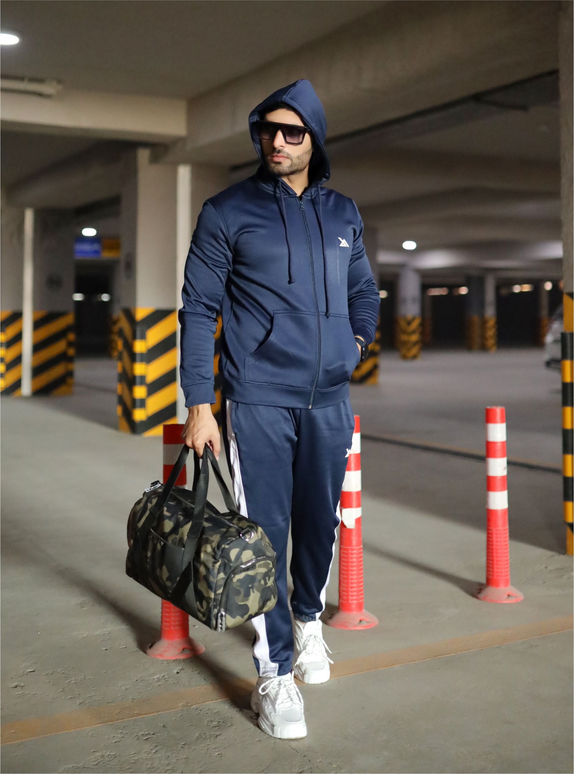 Navy Blue Contrast Hooded Tracksuit