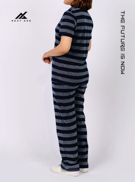 Knitted Stripe Collar Detail Shirt & Jogger - Tracksuit