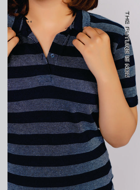 Knitted Stripe Collar Detail Half Sleeve T-Shirt