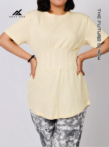 Waffle Cream Seam Detail Long Shirt