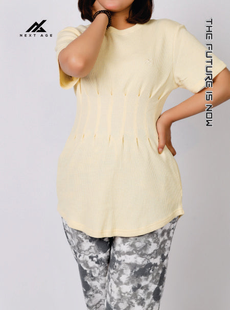 Waffle Cream Seam Detail Long Shirt