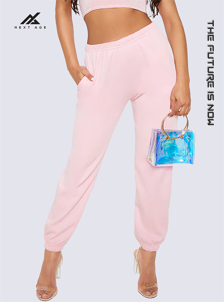 Pastel Pink Casual Joggers, Trouser Pants For Ladies