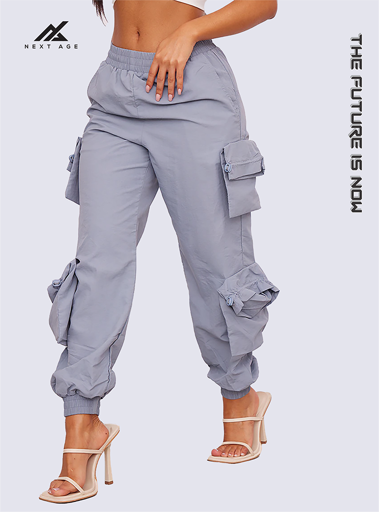 NYLON POCKET DETAIL CARGO JOGGERS, WOMEN POCKET DETAILS CARGO JOGGER PANTS,