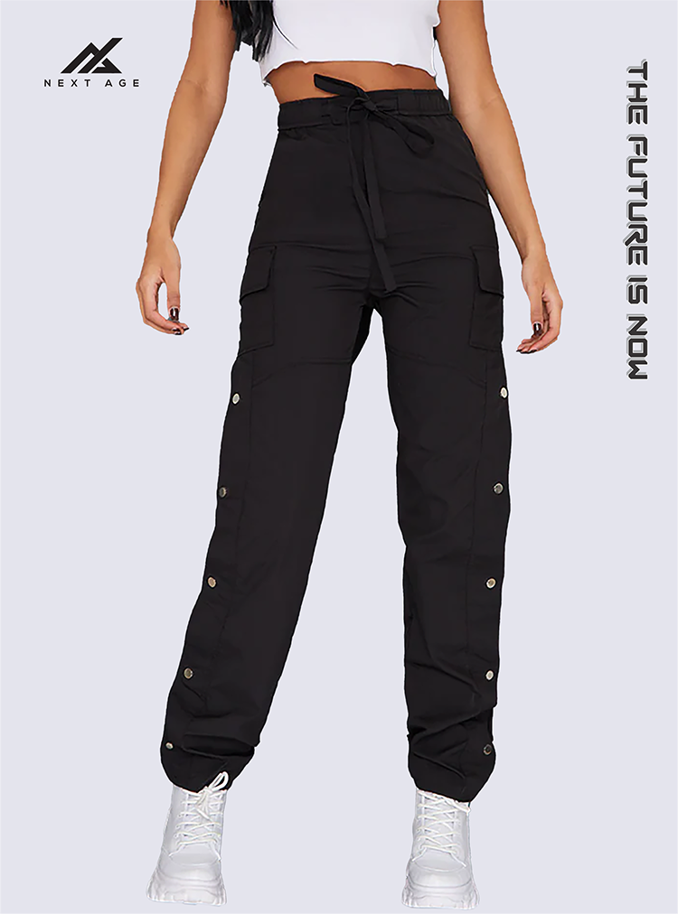 Black Popper Detail Split Hem Pants Buy Women Trouser Pants