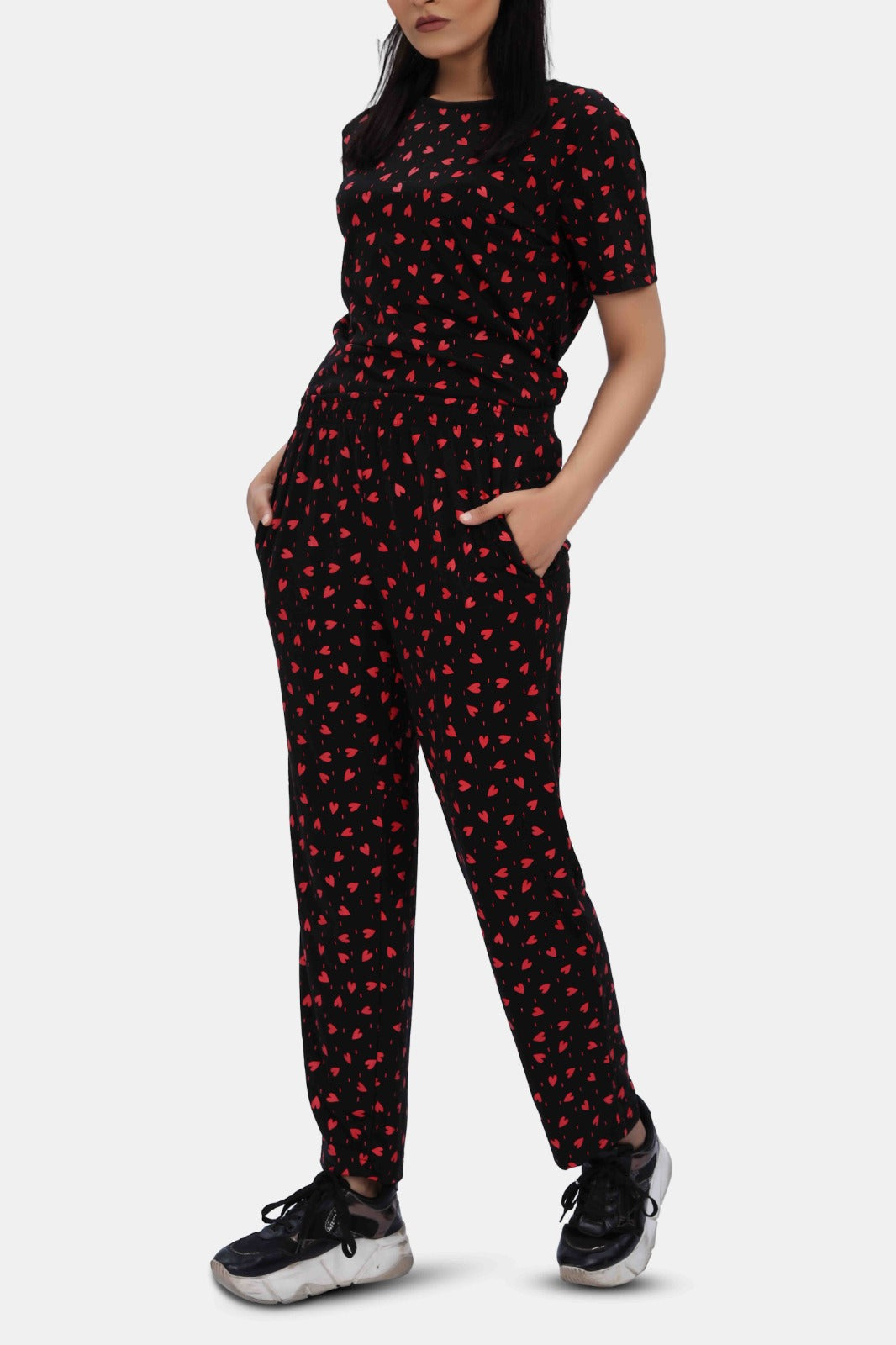 Allover Heart Print Sleepwear PJ Set