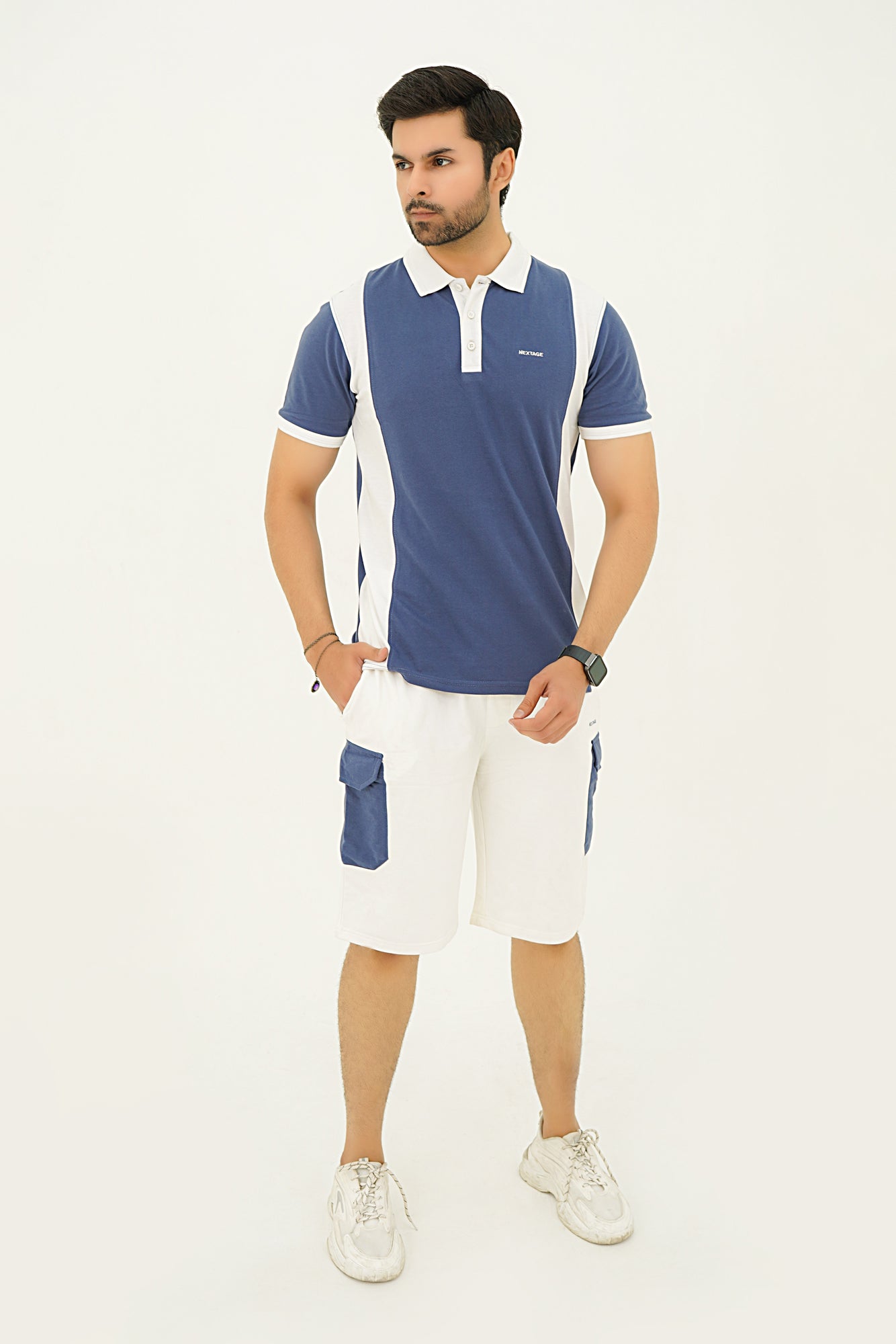 Nextage Blue & White Cargo Short Set