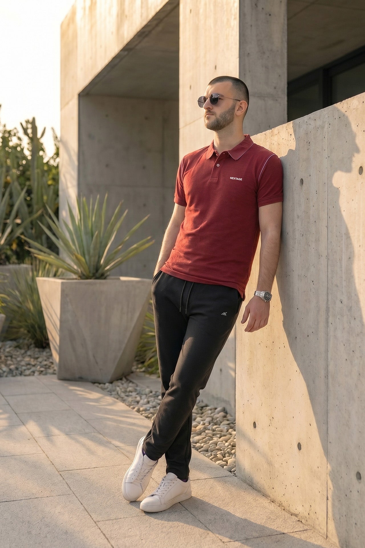 Nextage Maroon Piping Pique Polo Set