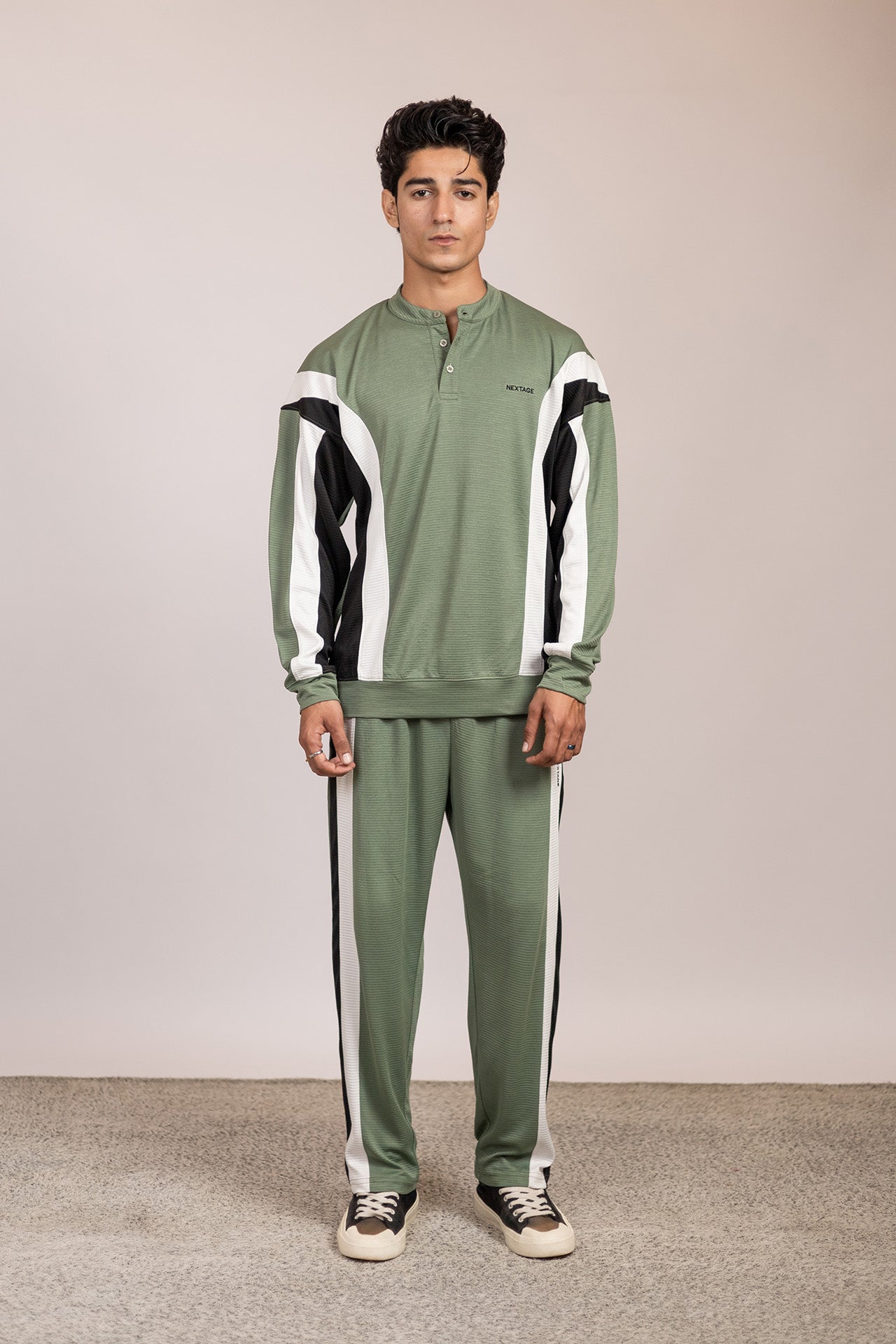 Men’s Oversized Sage Green Color Block Tracksuit