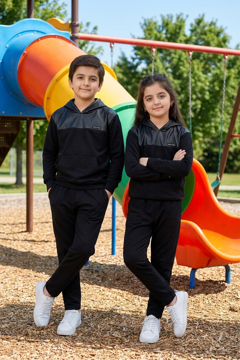 Nextage Kids Black Leather Panel Tracksuit