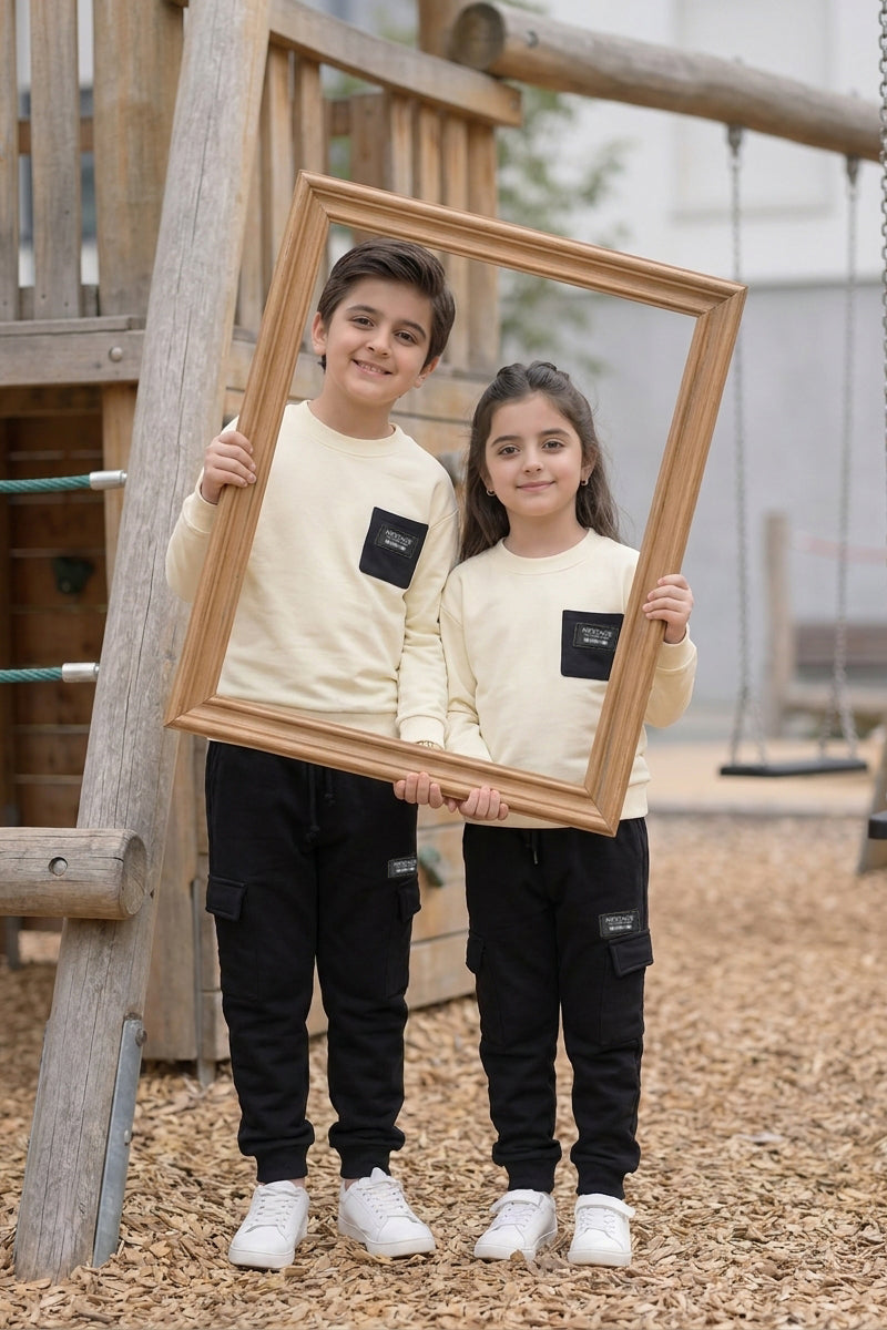 Nextage Kids Black Cream Cargo Tracksuit