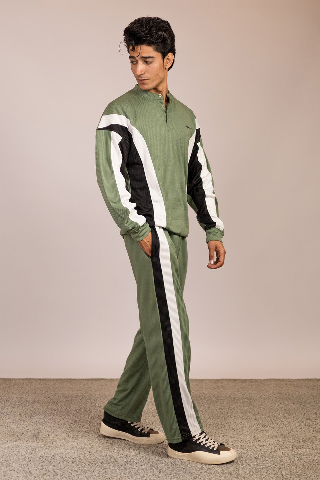 Men’s Oversized Sage Green Color Block Tracksuit