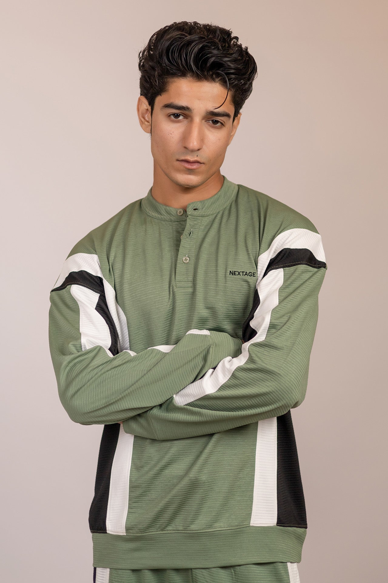 Men’s Oversized Sage Green Color Block Tracksuit