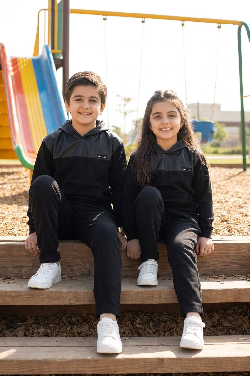 Nextage Kids Black Leather Panel Tracksuit