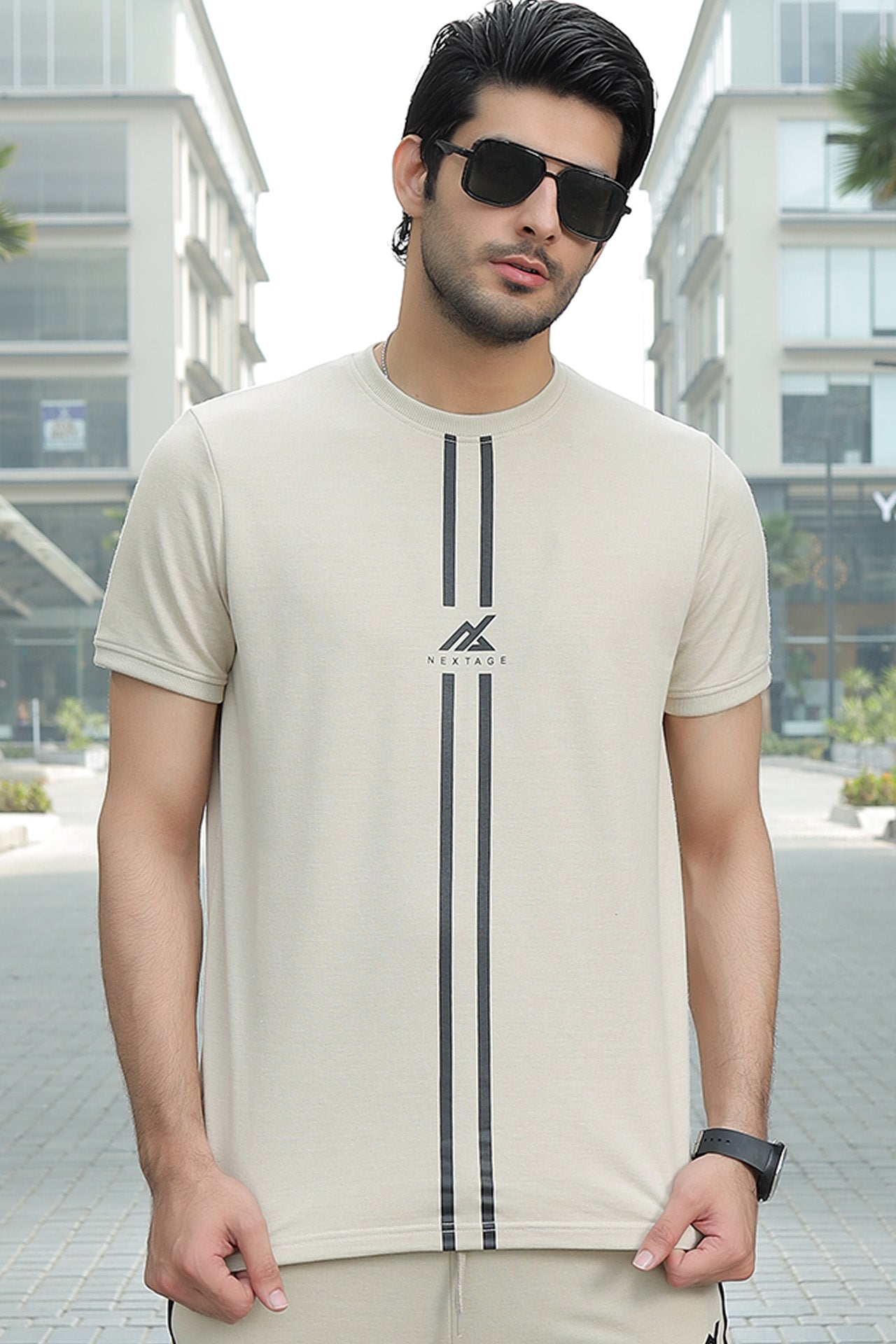 NEXTAGE SAND STRIPE LOGO SHIRT