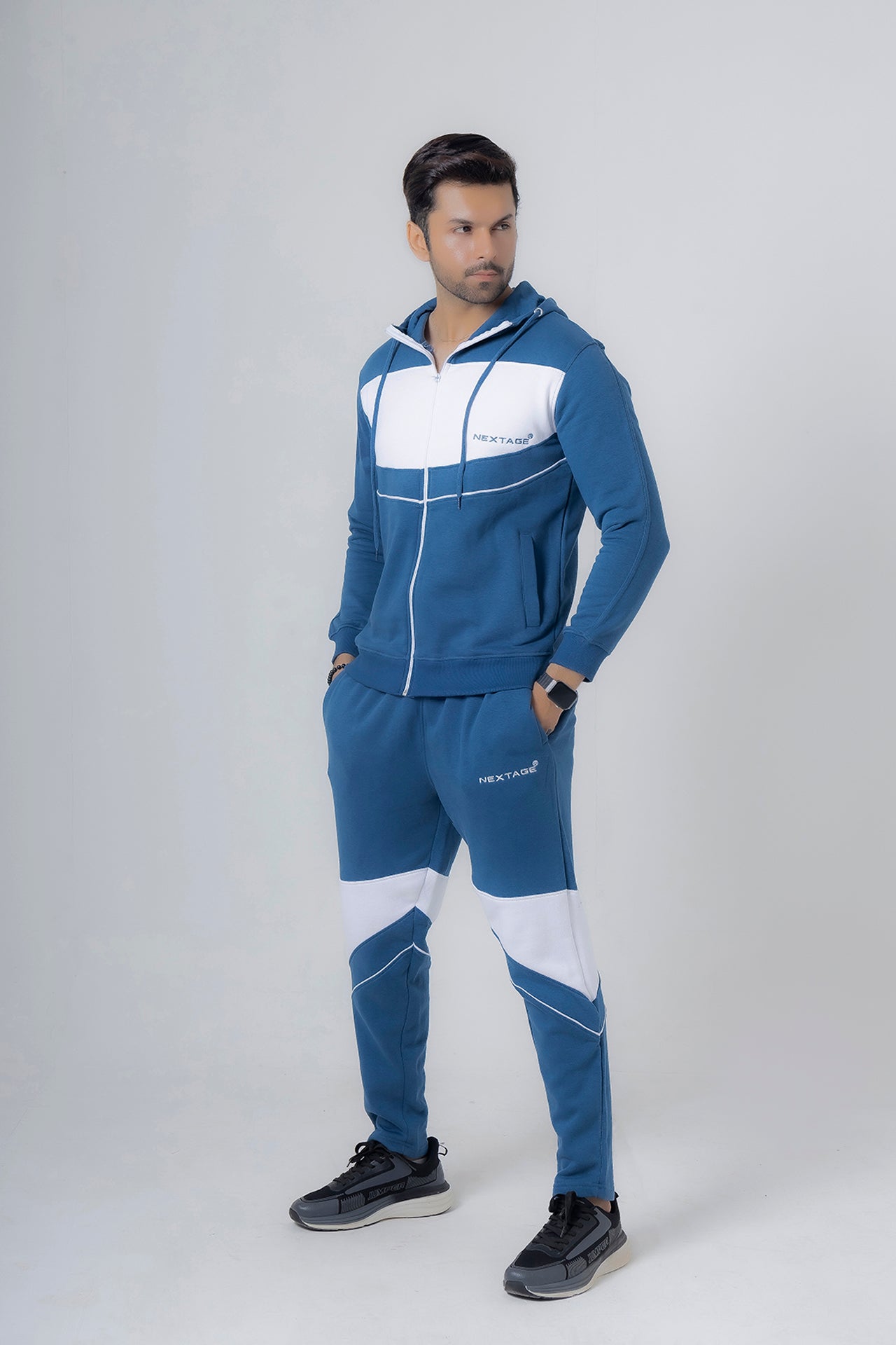 Nextage Blue Piping Detail Hooded Fleece Tracksuit