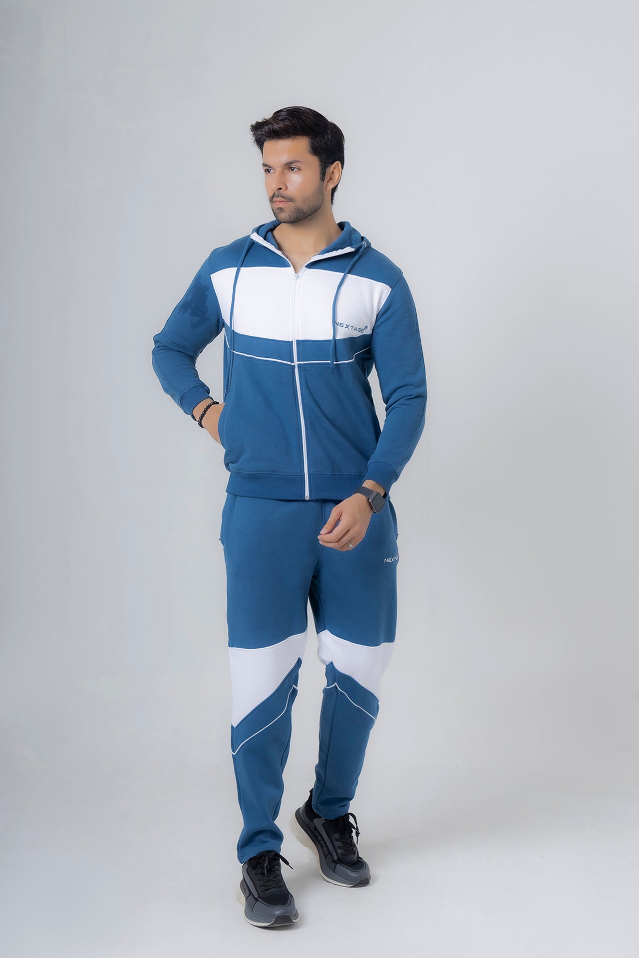 Nextage Blue Piping Detail Hooded Fleece Tracksuit