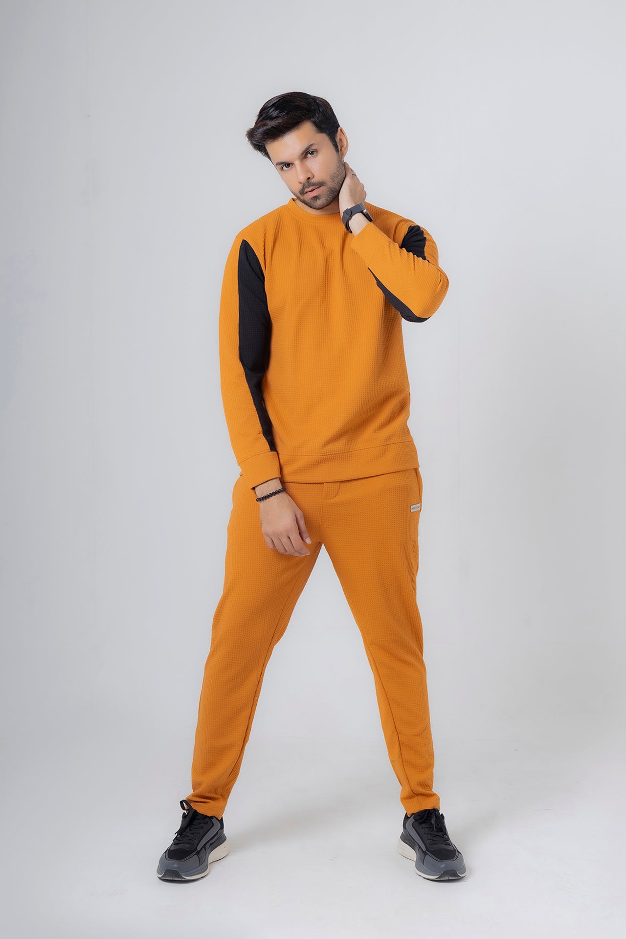 Nextage Tan Textured Metal Slogan Slim Fit Tracksuit