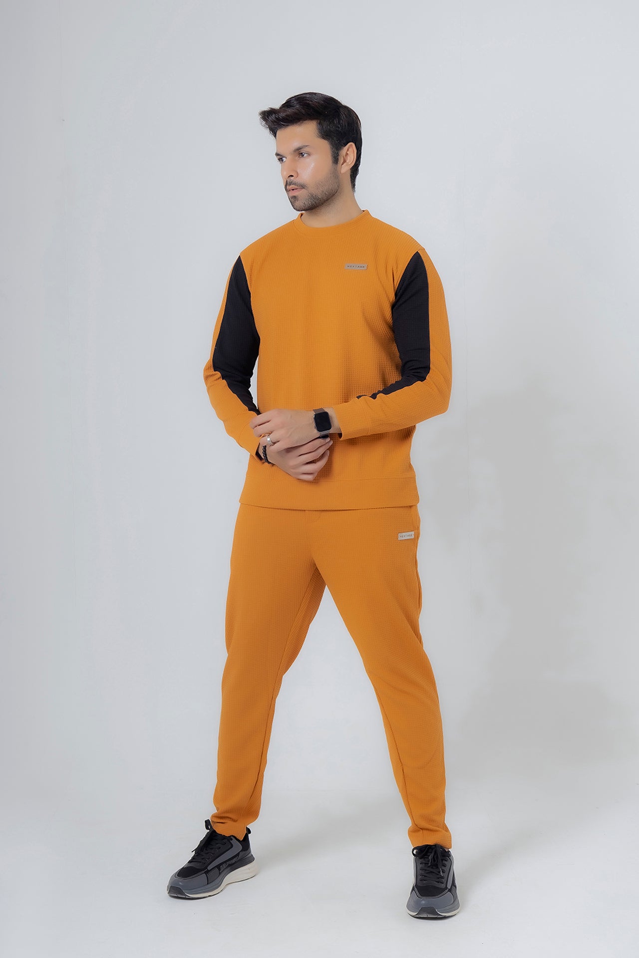 Nextage Tan Textured Metal Slogan Slim Fit Tracksuit