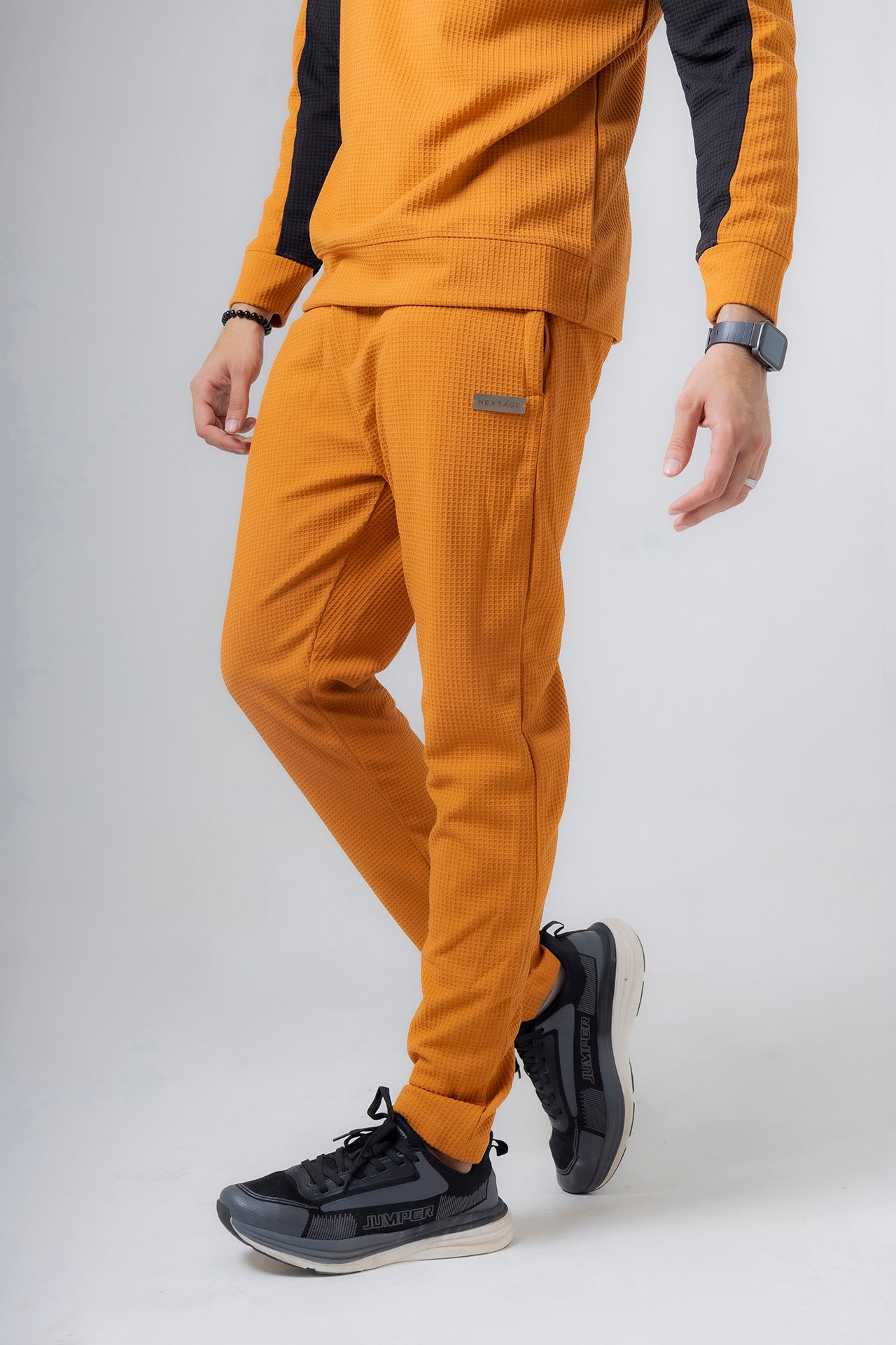 Nextage Tan Textured Metal Slogan Slim Fit Tracksuit