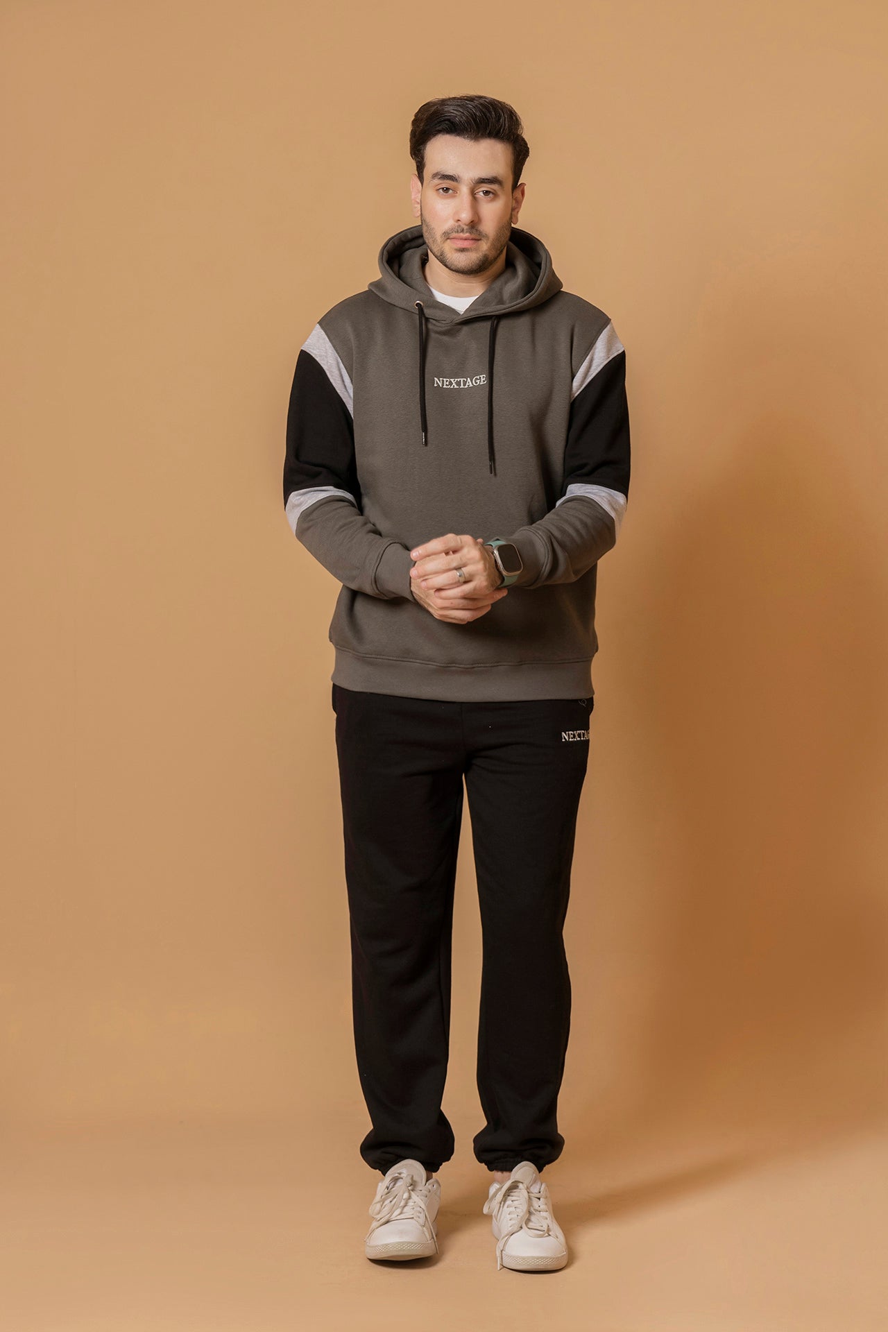 Moss Khaki Sleeve Panel Hooded Tracksuit