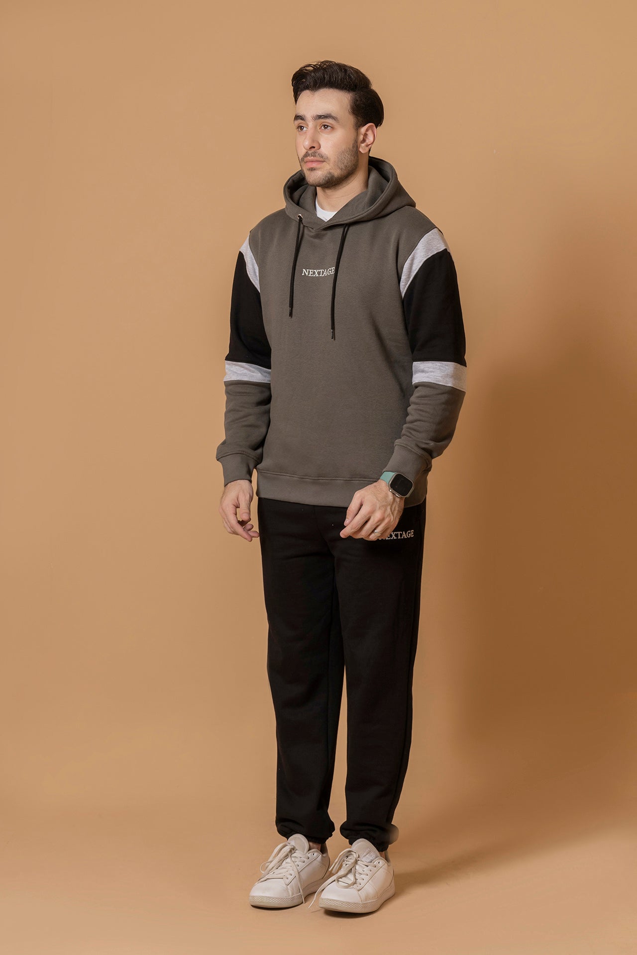 Moss Khaki Sleeve Panel Hooded Tracksuit