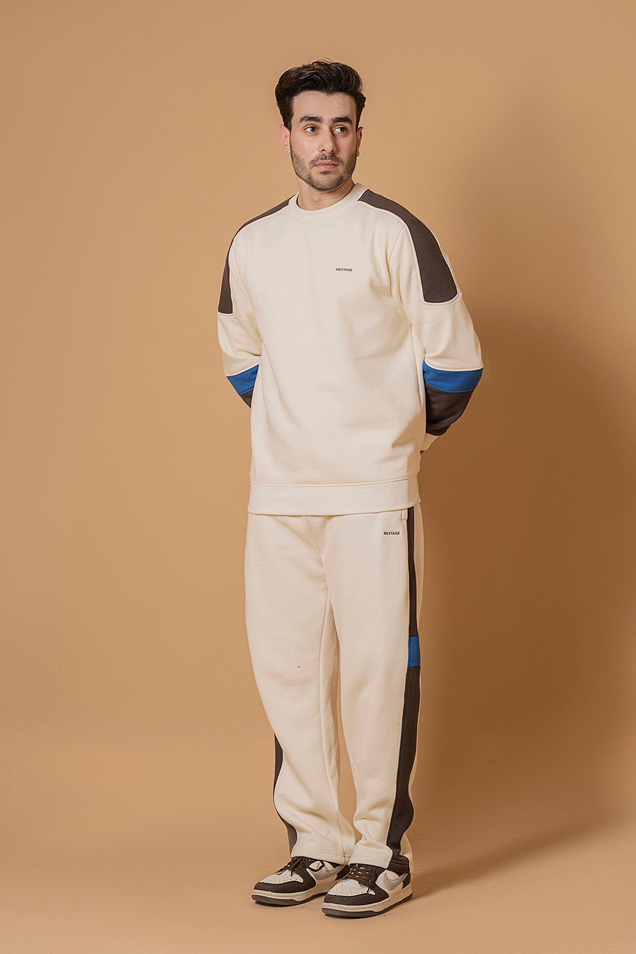 Contrast Cream Crew Neck Cotton Tracksuit