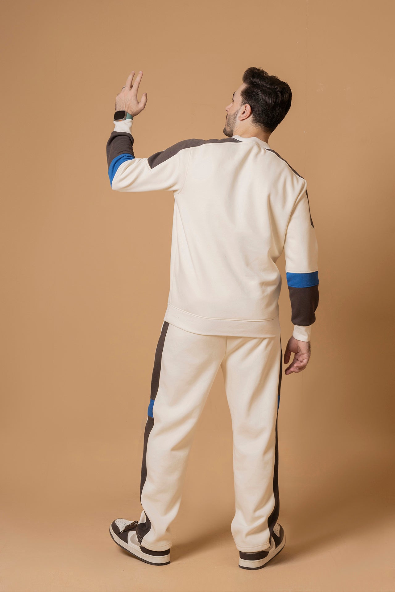 Contrast Cream Crew Neck Cotton Tracksuit