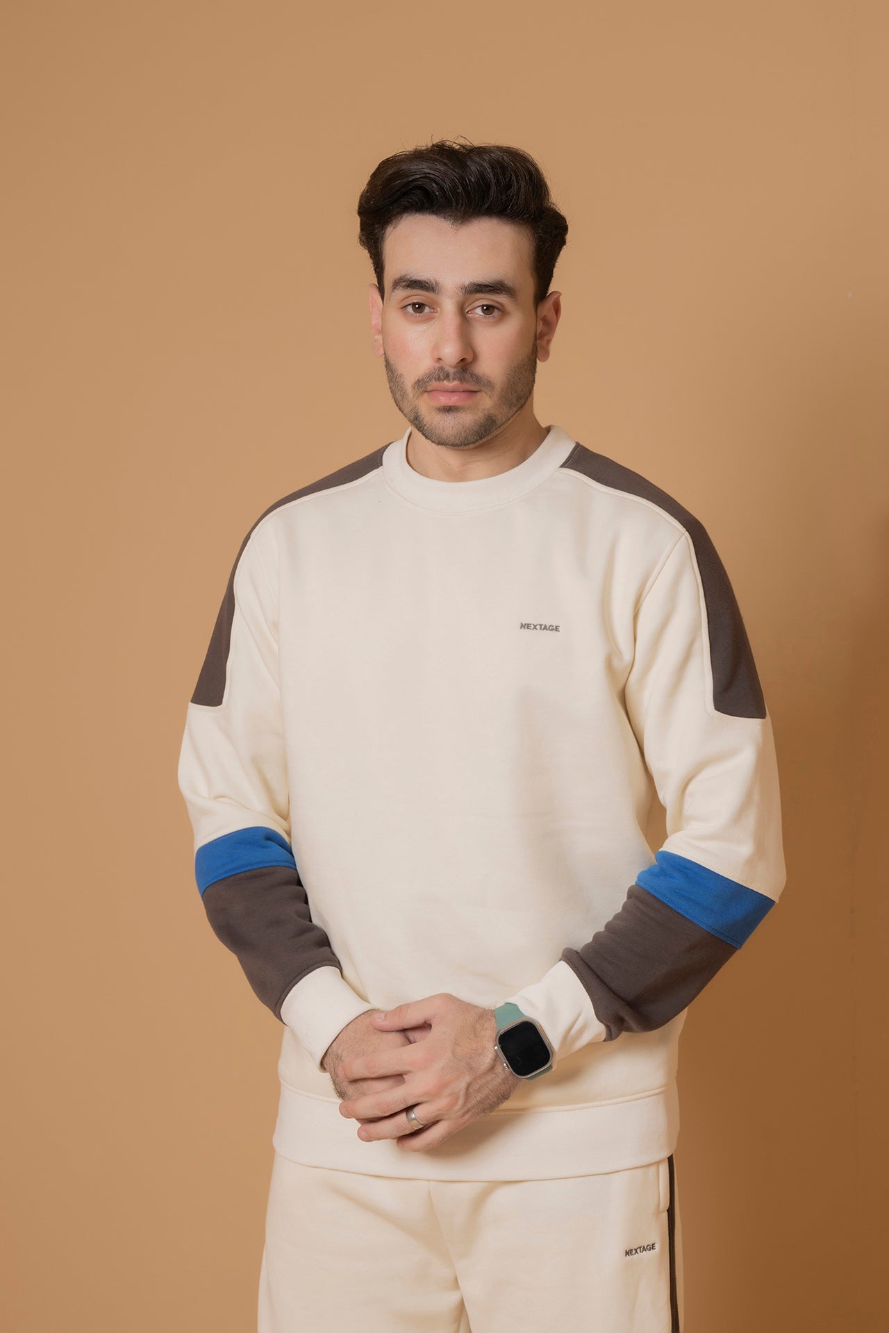 Contrast Cream Crew Neck Cotton Tracksuit