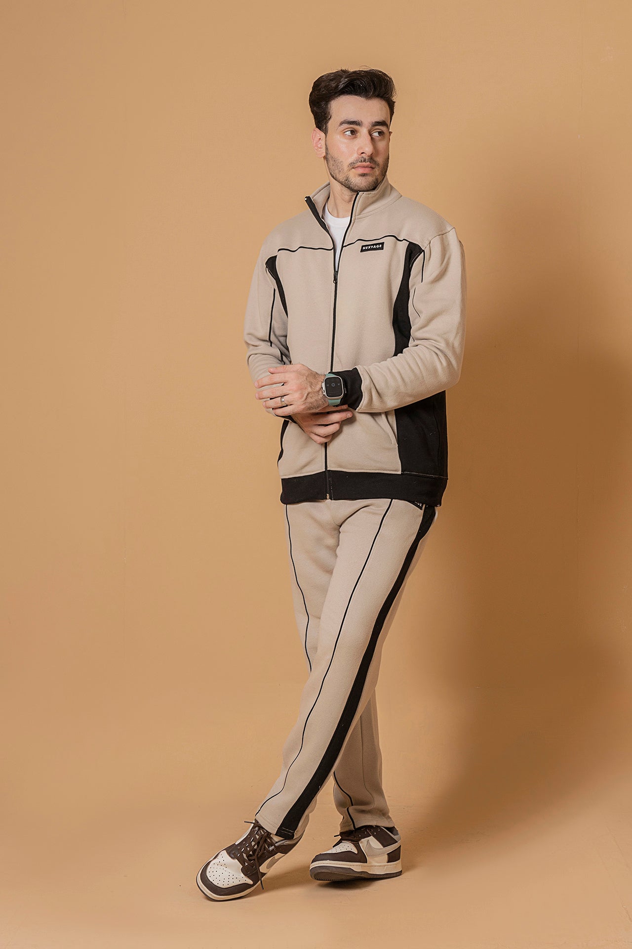 Moss Grey Piping Detail Tracksuit
