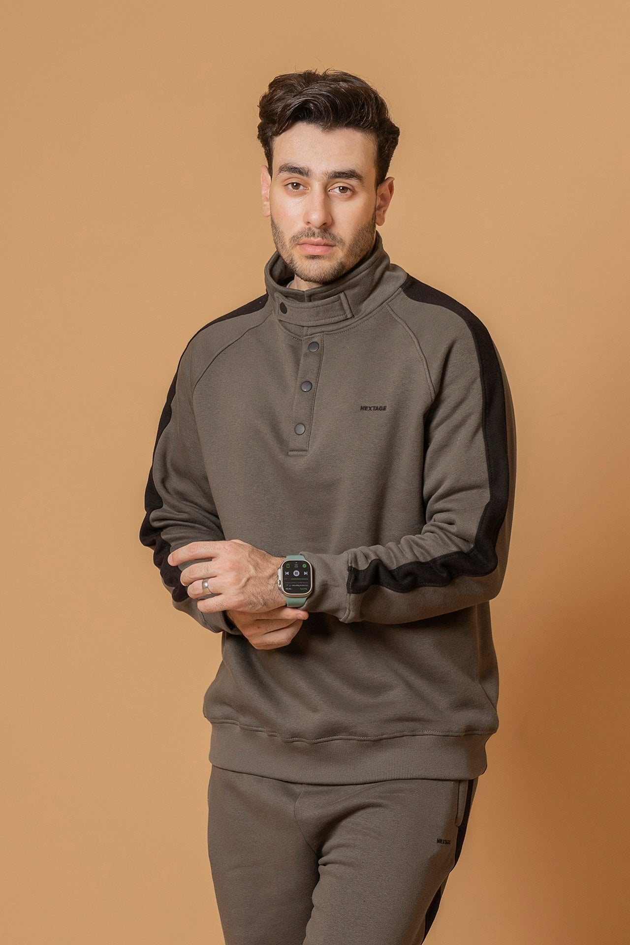 Olive Drab Funnel Popper Button Tracksuit