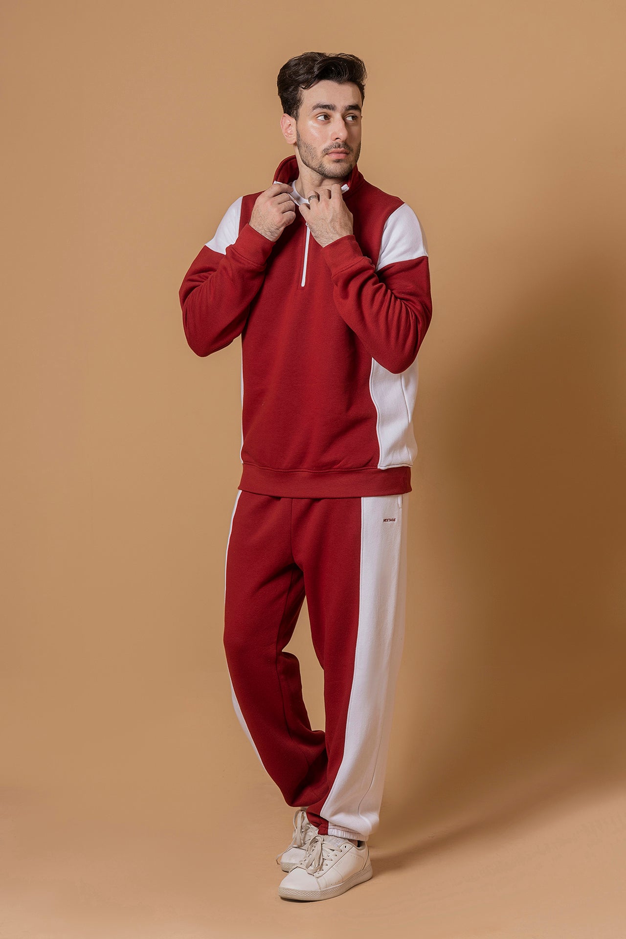 Merlot White Side Panel Tracksuit