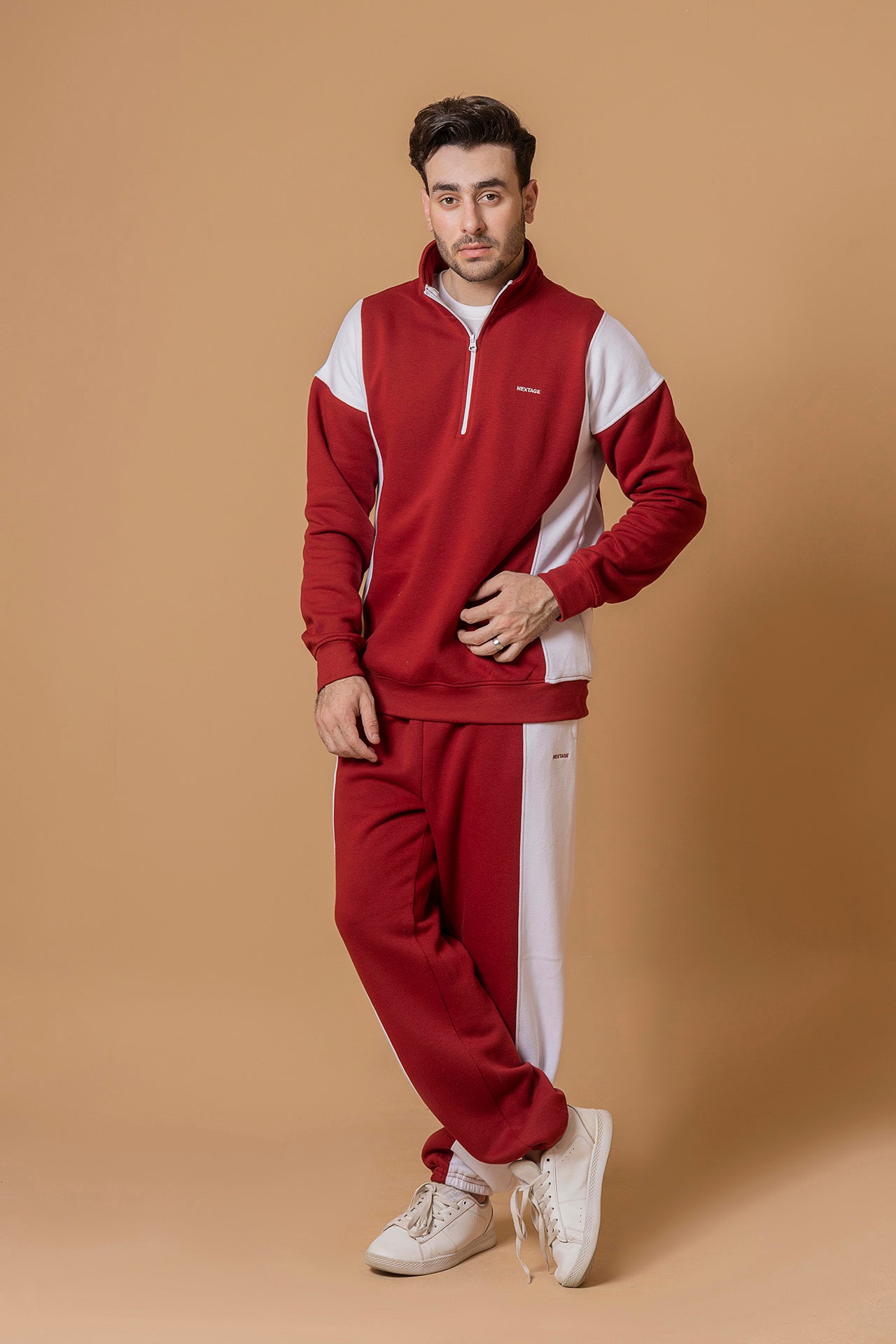 Merlot White Side Panel Tracksuit