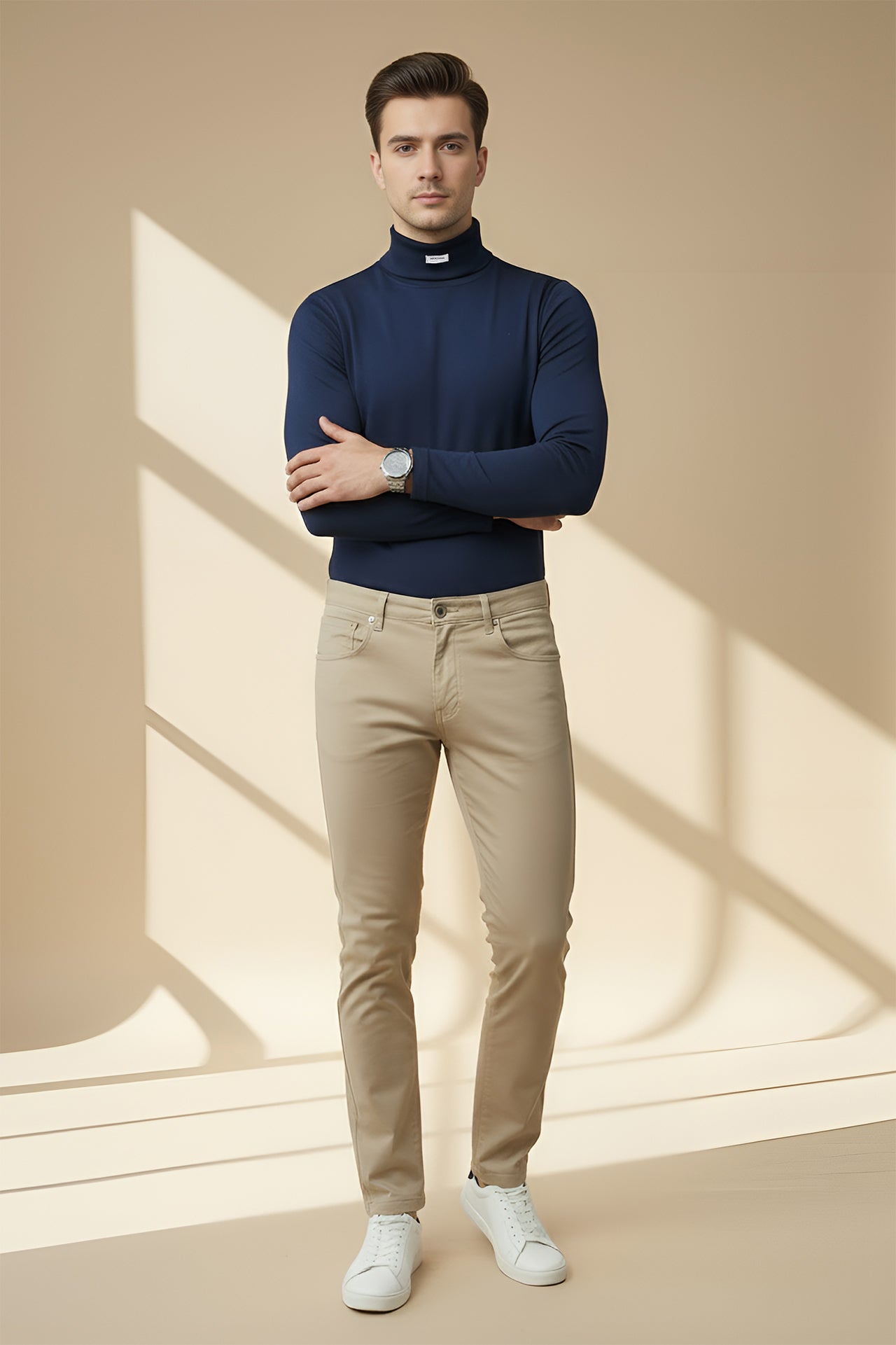 Nextage Blue Ribbed High Neck Shirt