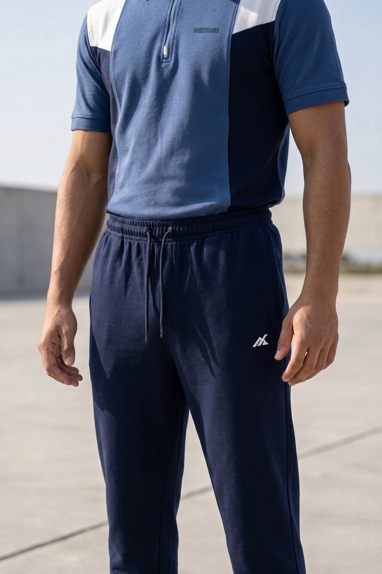 Navy Color Block Zip Neck Polo Tracksuit