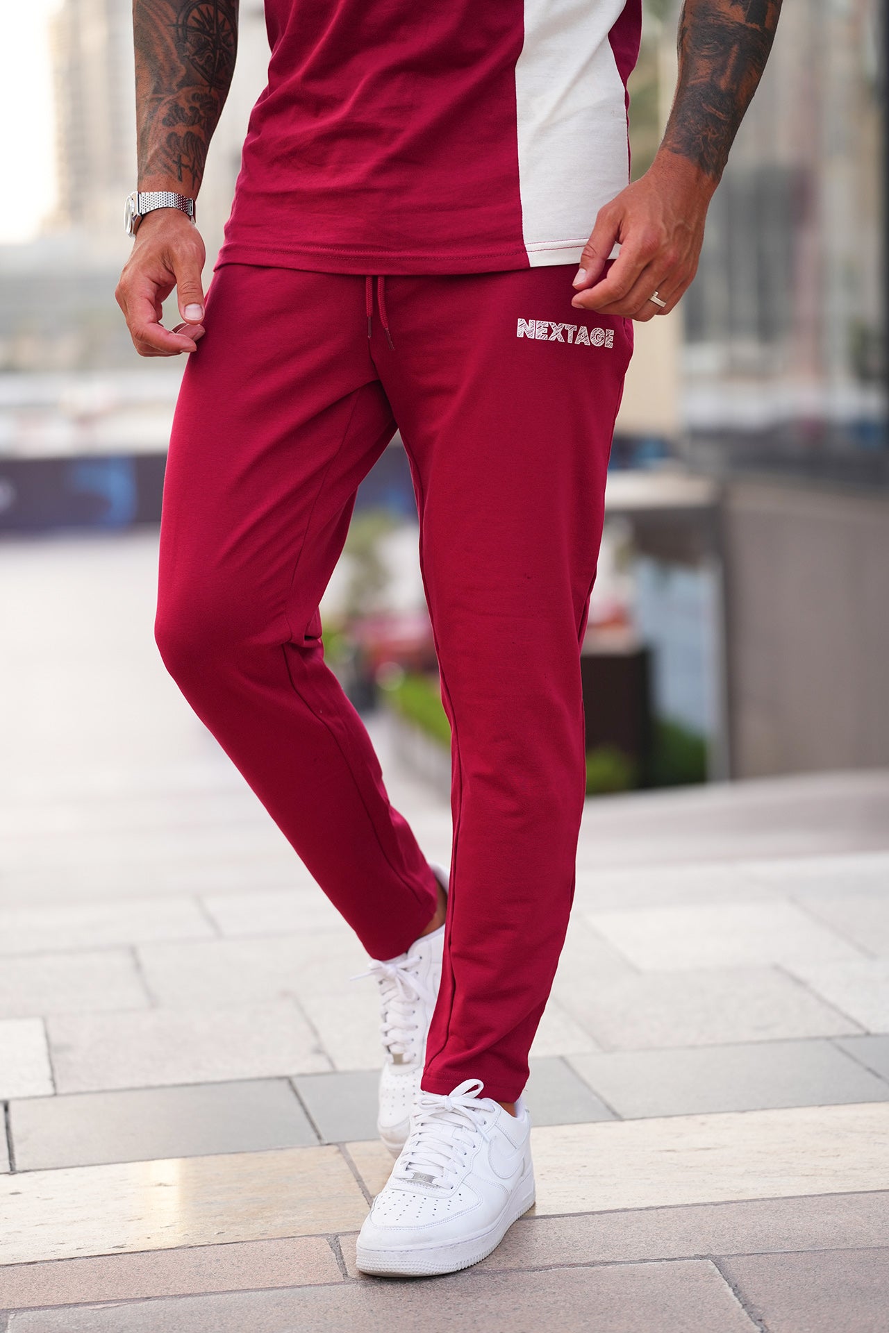 Maroon Side Zips Cotton Stretch Trouser