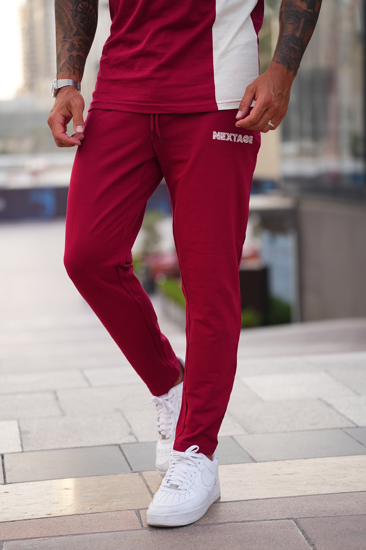 Nextage Maroon Contrast Slogan Tracksuit