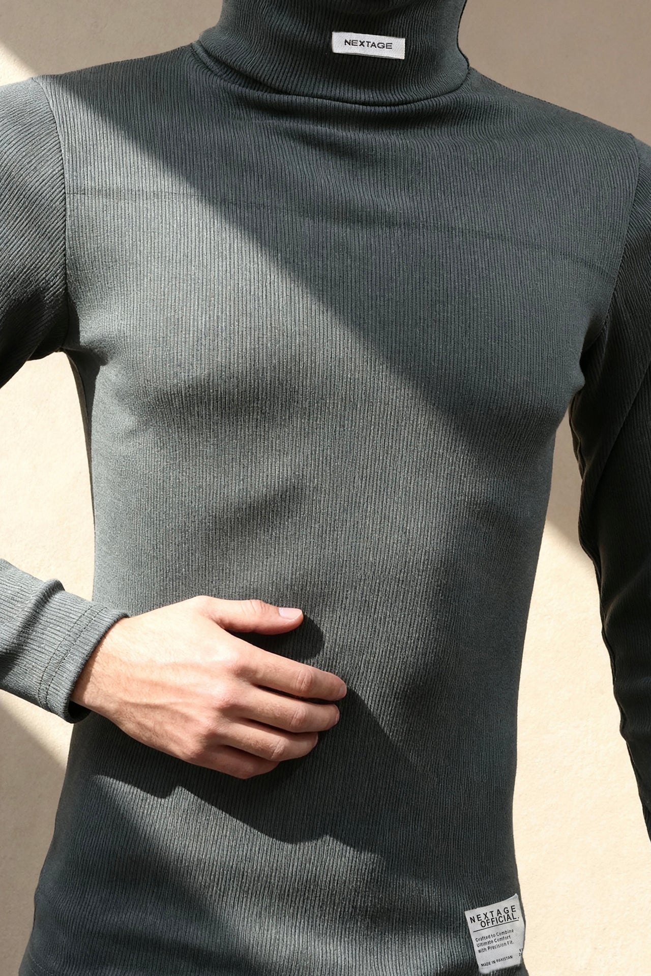 Nextage Smoke Grey Ribbed High Neck Shirt