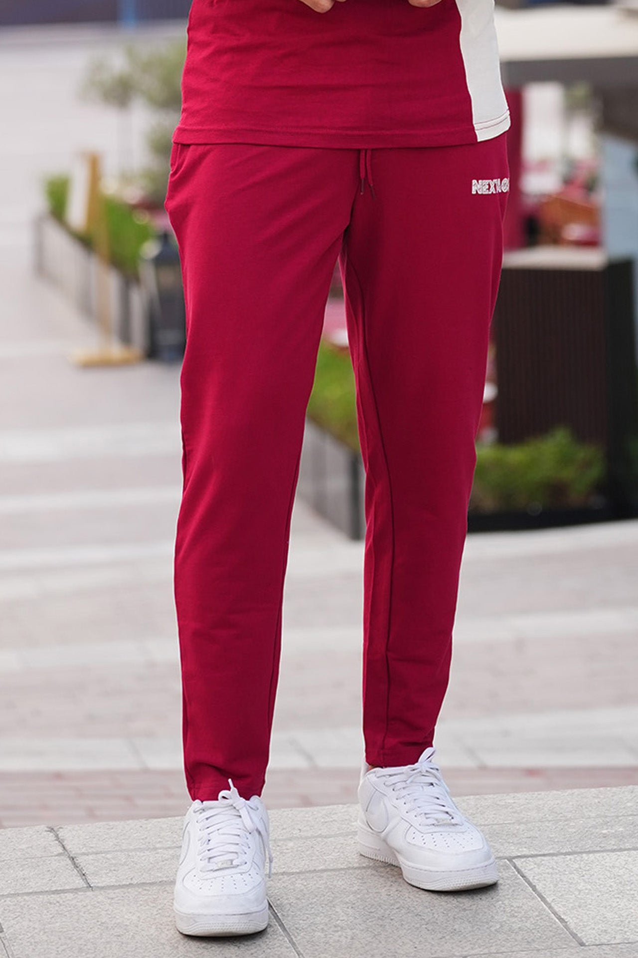 Maroon Side Zips Cotton Stretch Trouser