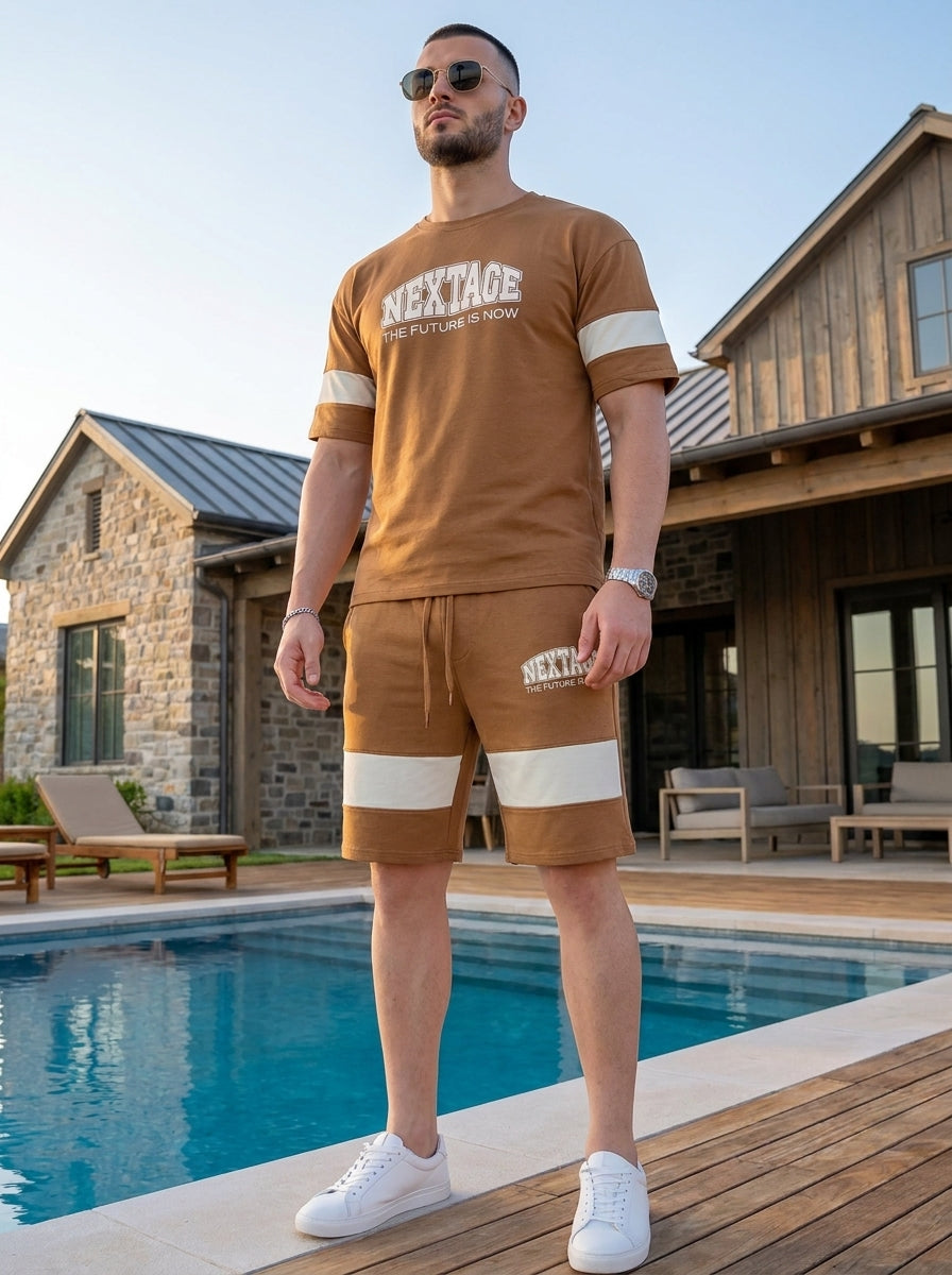 Nextage Brown Varsity Short Set