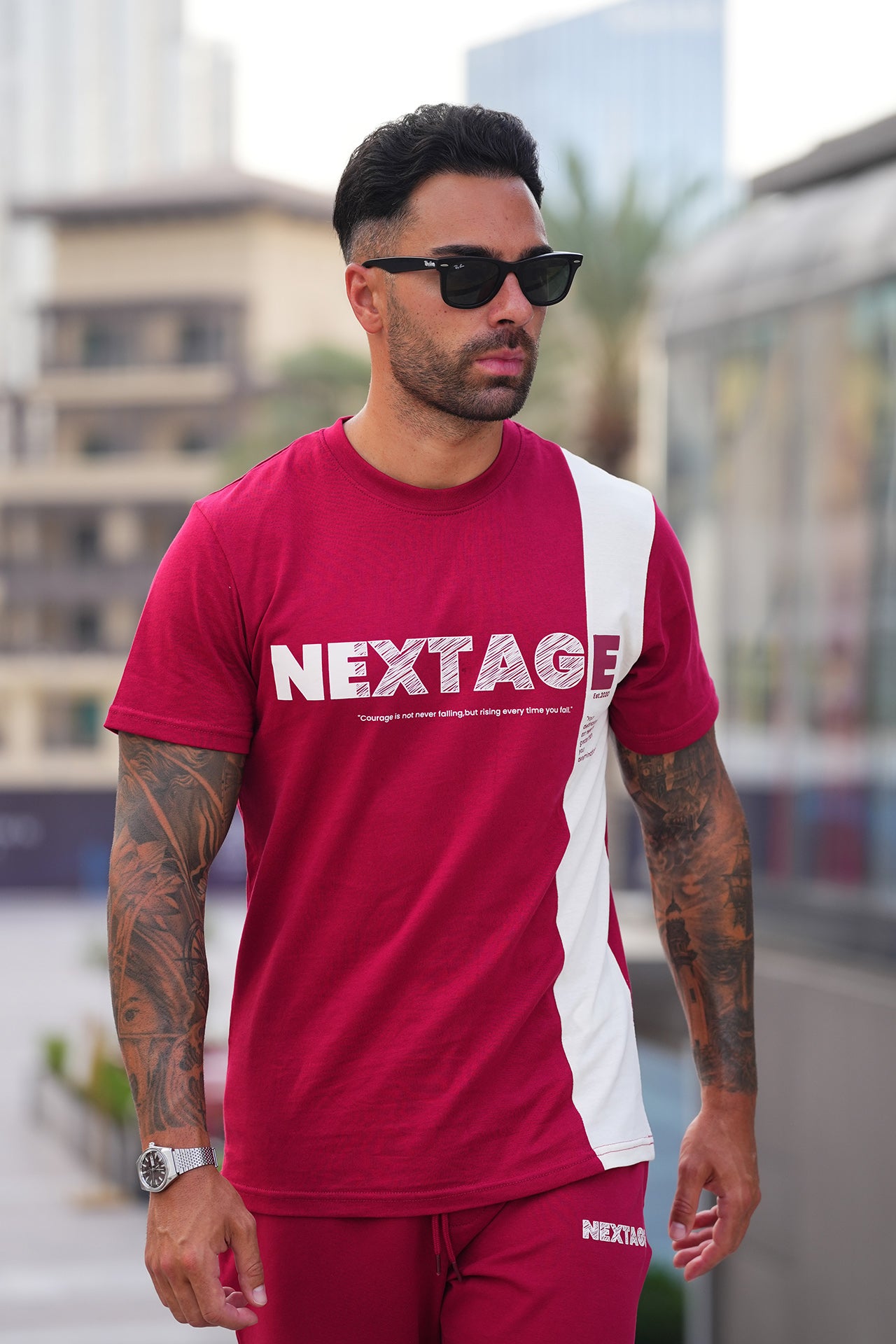Nextage Maroon Contrast Slogan Tracksuit