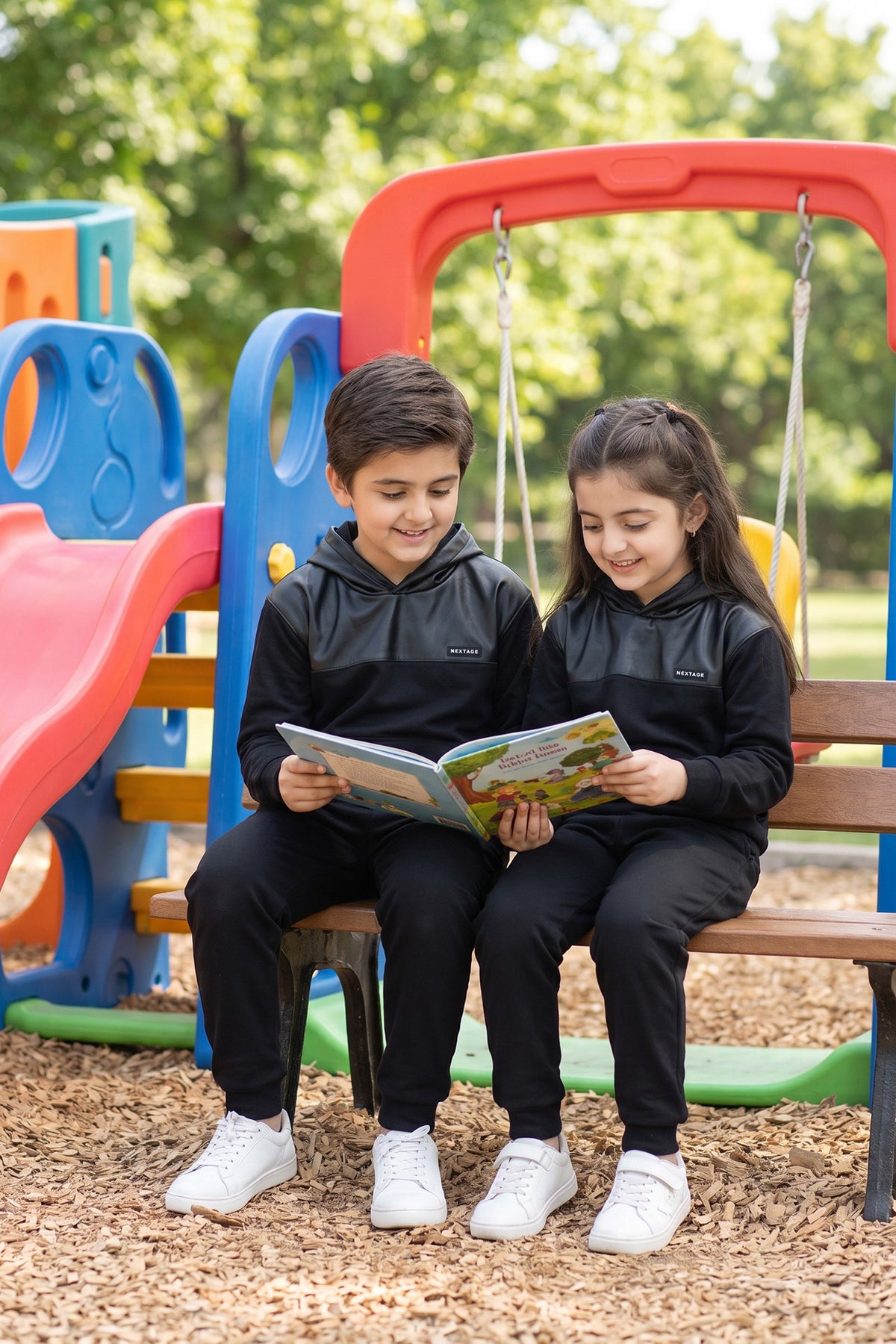 Nextage Kids Black Leather Panel Tracksuit