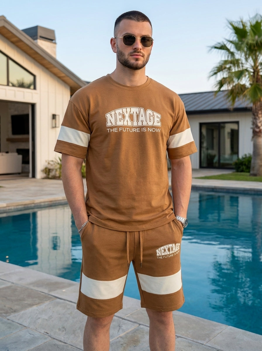 Nextage Brown Varsity Short Set